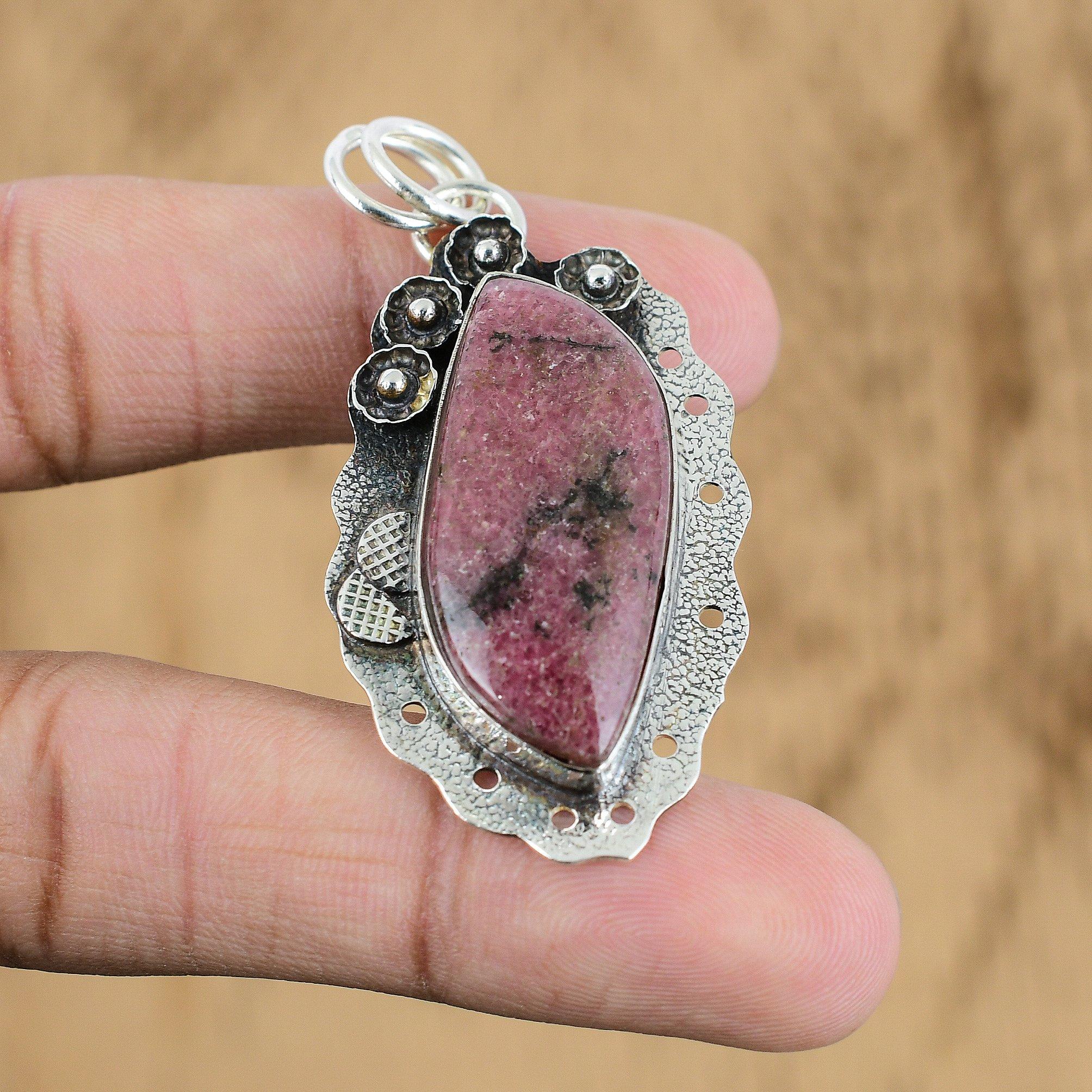 

Mothers day Sale Sterling Silver Natural Rhodonite Wife Birthday Pendant Jewelry