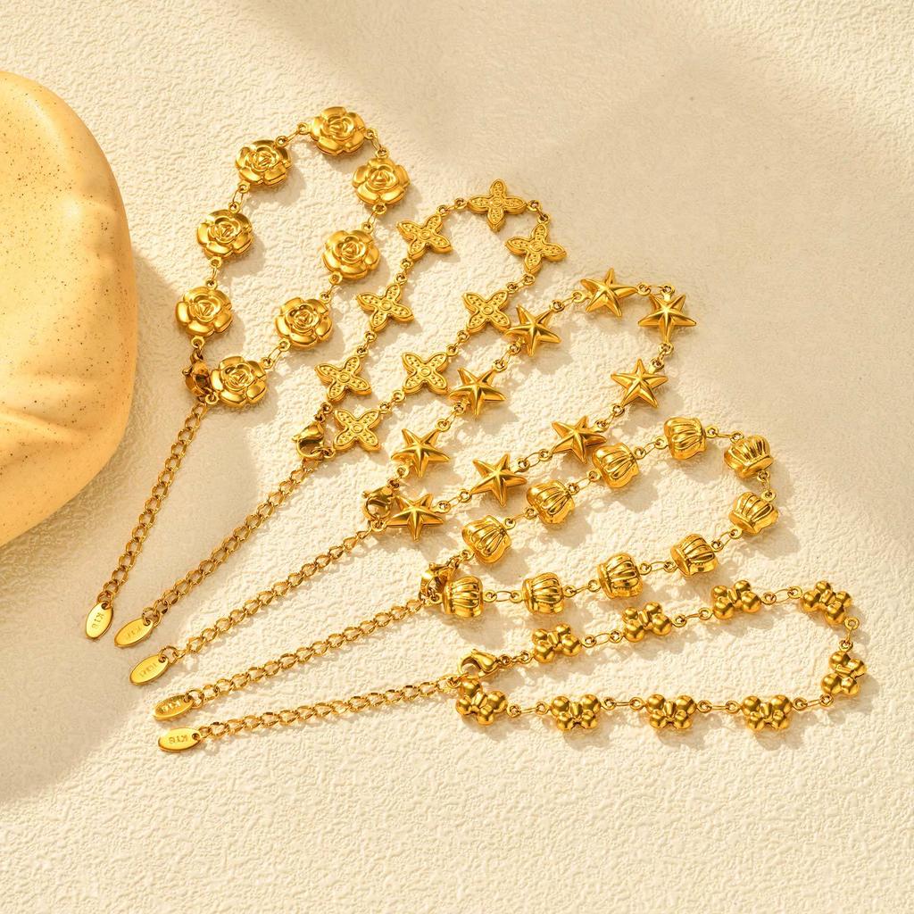 Wind Stainless Steel Four-Leaf Clover Five-Pointed Star Butterfly Rose Chain Bracelet Necklace Female Br-2537