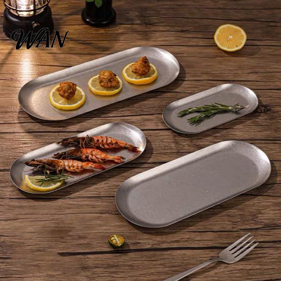 Outdoor Camping Plate Stainless Steel Serving Tray Retro Japanese Style Oval Dessert for Rustic Towel Holder Dish Home Kitchen Heavy Duty Metal