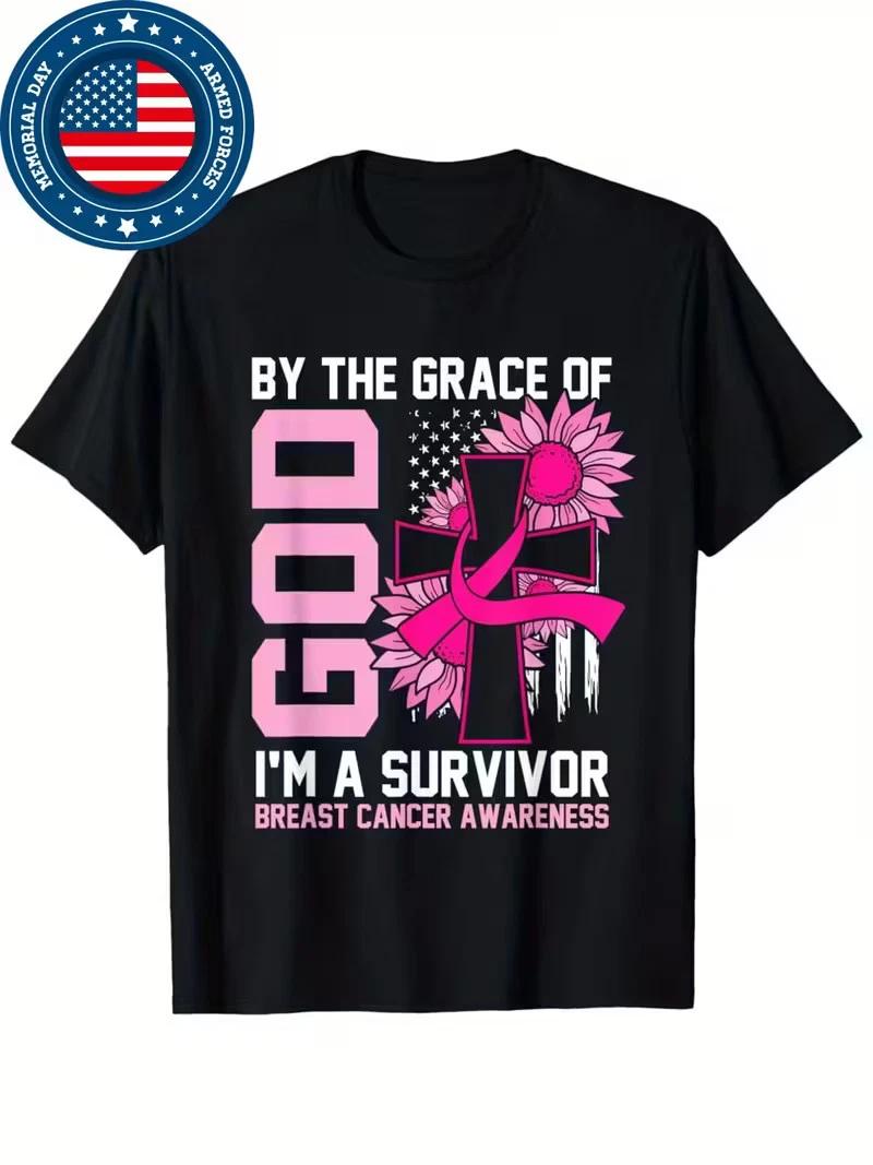 By The Grace God I m A Survivor Breast Cancer Awareness T-Shirt - Men s Vintage L
