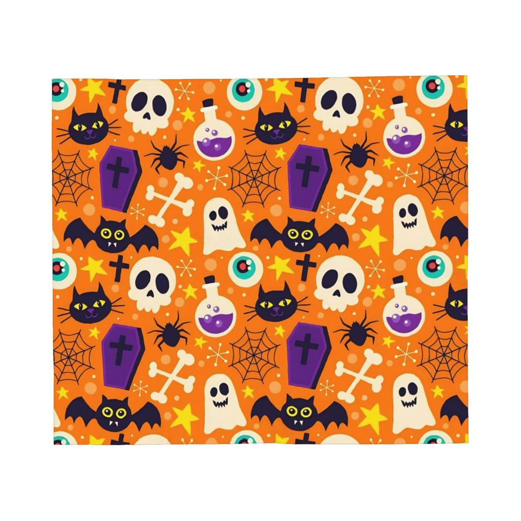 Halloween Blankets Orange Black Cats Pumpkins Bats Fuzzy Throw Blanket Airplane Travel Decoration Ultra-Soft Warm Bedspreads