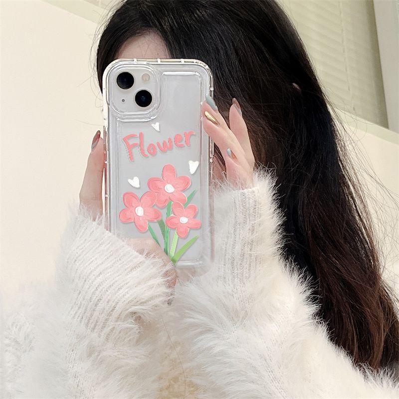 Pink Flower for iPhone17promax Mobile Phone Case Apple 14 Girl Heart 13/16 Large Hole 15 Soft Case X