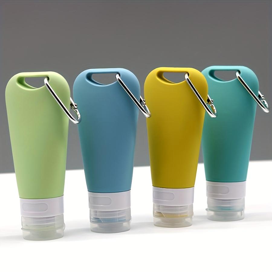 90ml Silicone Hanging Fan Shaped Dispensing Bottle Travel Cream Jar with Carabiner and Sticker Set Cosmetic Storage Container