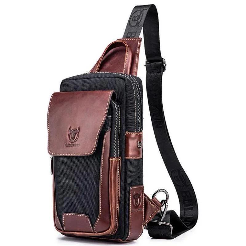 

Leather chest bag for men, fashionable and casual, single shoulder crossbody bag, wear-resistant 17x11x29cm коричневий