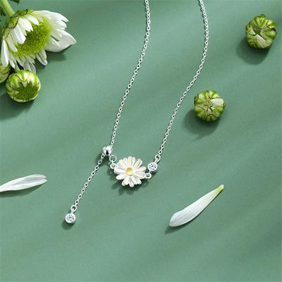 925 Sterling Silver Chain Zircon Round Bead Daisy Flower Charm Pendent Necklace For Women Girls Wedding Jewelry Choker Dz884