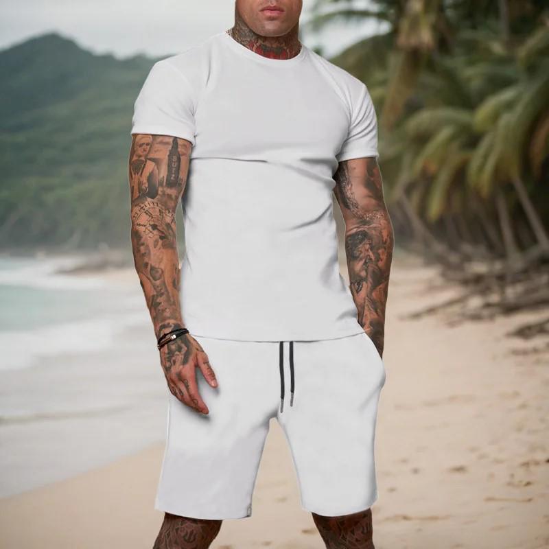 2025 Summer Street Style Men's Casual Plus Size Set - Short-Sleeved Shirt & Shorts