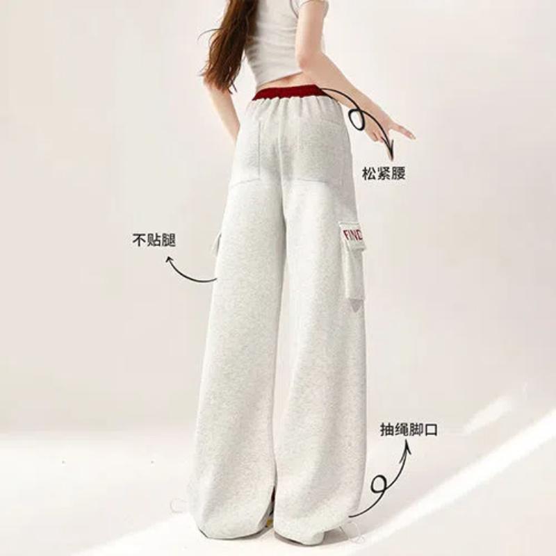Gray American Sports Pants Women's Spring and Autumn Straight-Legging Casual Pants Wide-Legging Workwear Jazz Dance Pants