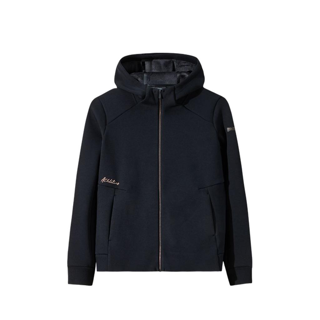 Anta Solid Color Zipper Hooded Comfortable Breathable Fleece Thick Casual Jacket Women Jackets Basic-Black 162447717N-4