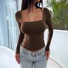 T-shirt Top Sexy a Maniche Lunghe Color Solido Stile Hot Girl per Donne Autunno e Inverno 2025