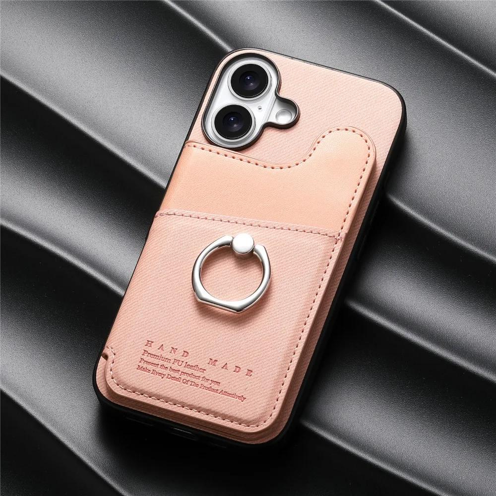 Etui na telefon z klapką i uchwytem na kartę, blokujące RFID, do iPhone'a 16 E 16 15 14 Plus 13 12 11 Pro Max, skórzany uchwyt na pierścień