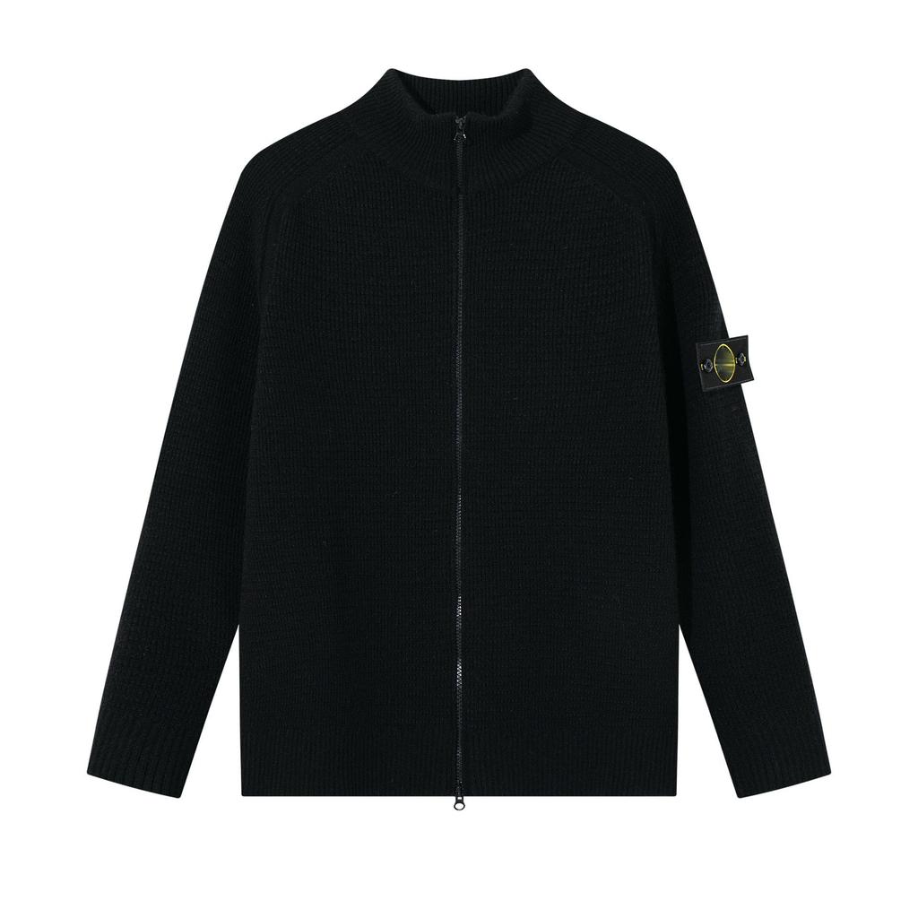 STONE Uniszex Cipzáras Kardigán Álló Galléros Jelvényes Kötött Pulóver Őszre/Télre