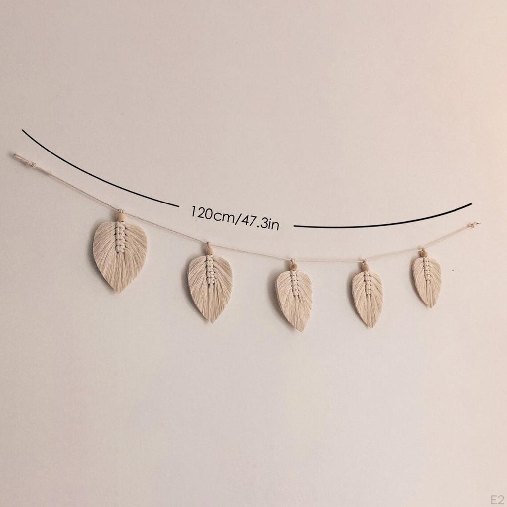 Macrame Wall Hanging Woven Tapestry, Boho Leaf Shaped Art Ornament for Nursery