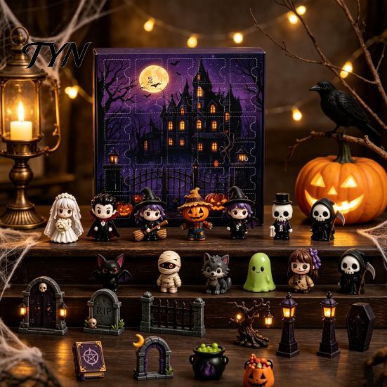 Hanging Halloween Decorations Advent Calendar 2026, 24 Days Countdown with 2D Flat Spooky Party Favors Acrylic Mini Figures, Collectible Surprise
