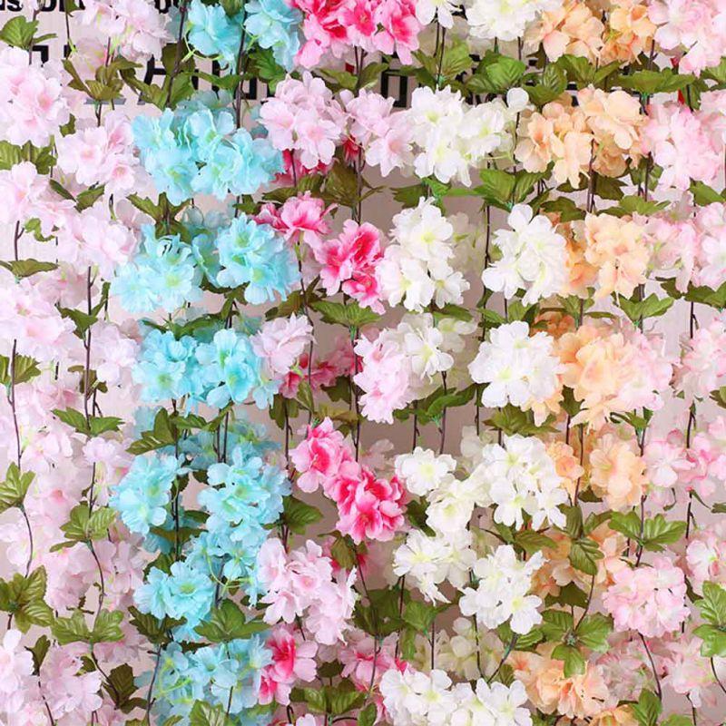 Simulation Flowers Fake Flowers Rattan Cherry Blossom Vine Hydrangea Flowers Winding Pipe Vine Silk Flowers Wall Hanging