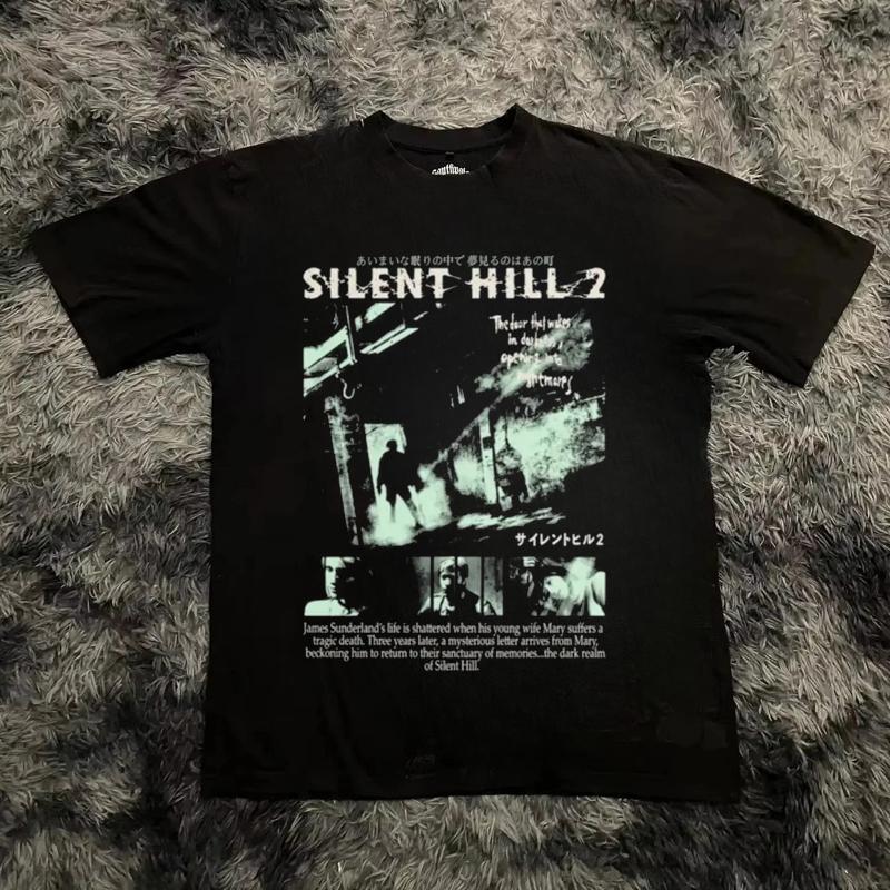 Silent Hill 2 3 TV-spel Svart Retro Spel T-shirt Tee Män Kvinnor Semester Ledig Kortärmad Tee Topp Lös T-shirt Sommar