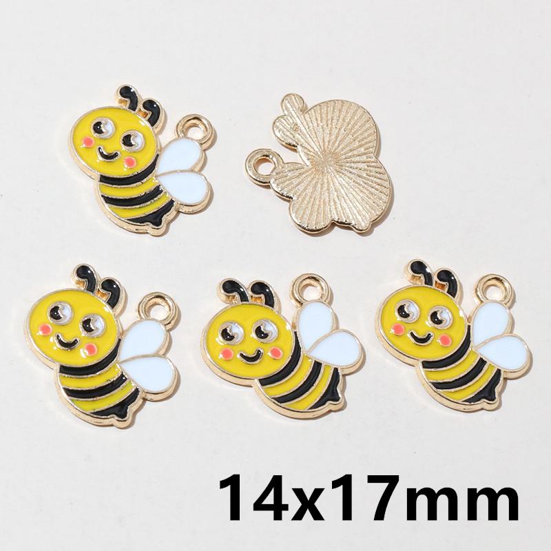 10pcs Enamel Flower Bee Honey Honeycomb Charms Pendant Alloy Metal for Necklace Earrings Bracelet DIY Jewelry Making Accessories