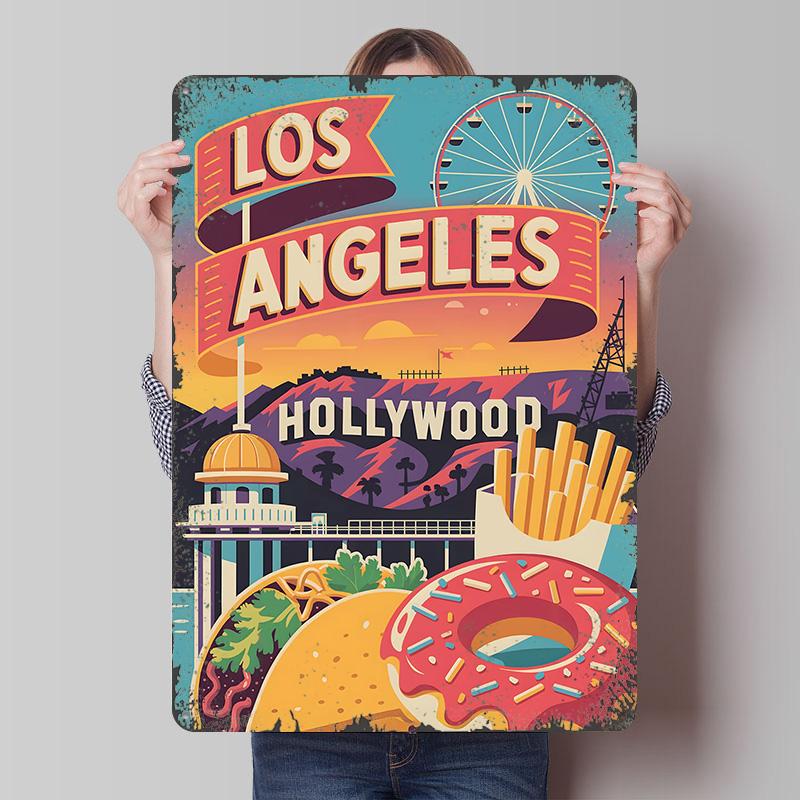 

Los Angeles Travel Tin Plaque Poster Customized Wall Art Retro Vintage Metal Signs for Man Cave Decoration At Home Office Decor 7.9x11.8In(20x30cm)