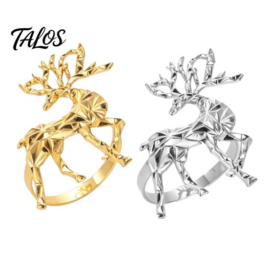 Formal Dinner Table Decor Christmas Deer Napkin Ring, Faceted Metal Elk Holder, Reusable Silver Ring for Xmas Holiday Wedding Receptions Dining