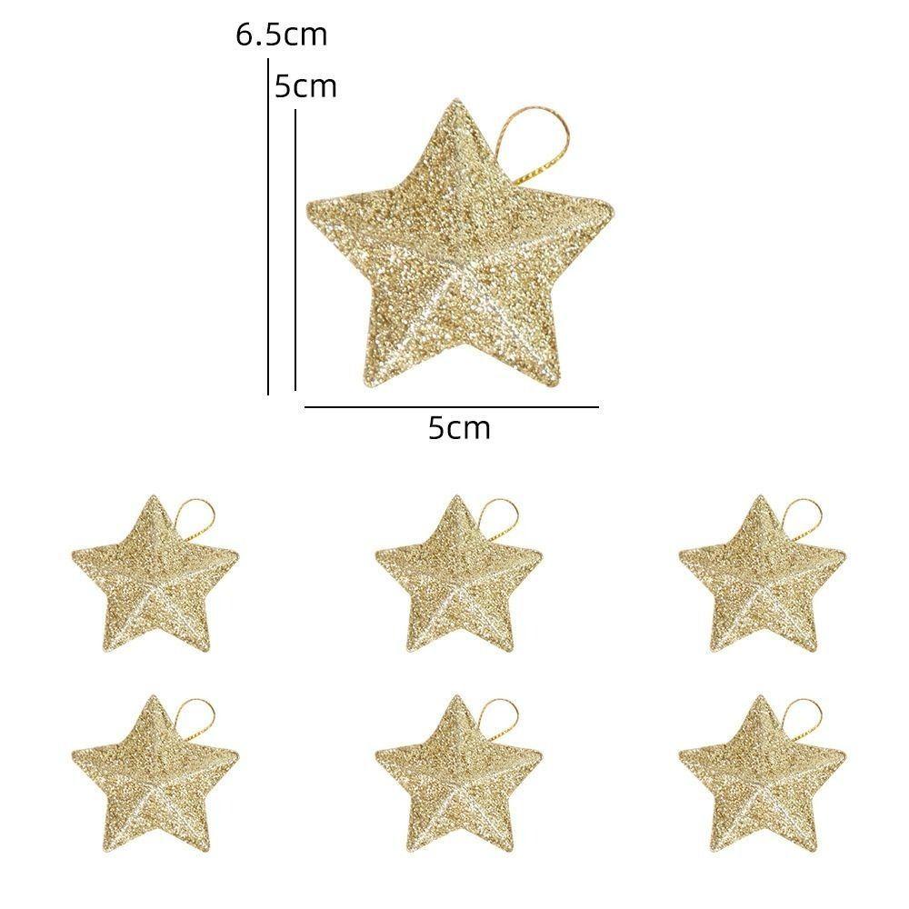 24PCS 5CM Christmas Pentagram Pendant Hanging Ornaments Stars Pendant Glittering Stars Baubles Gift New Year Xmas Tree Hanging