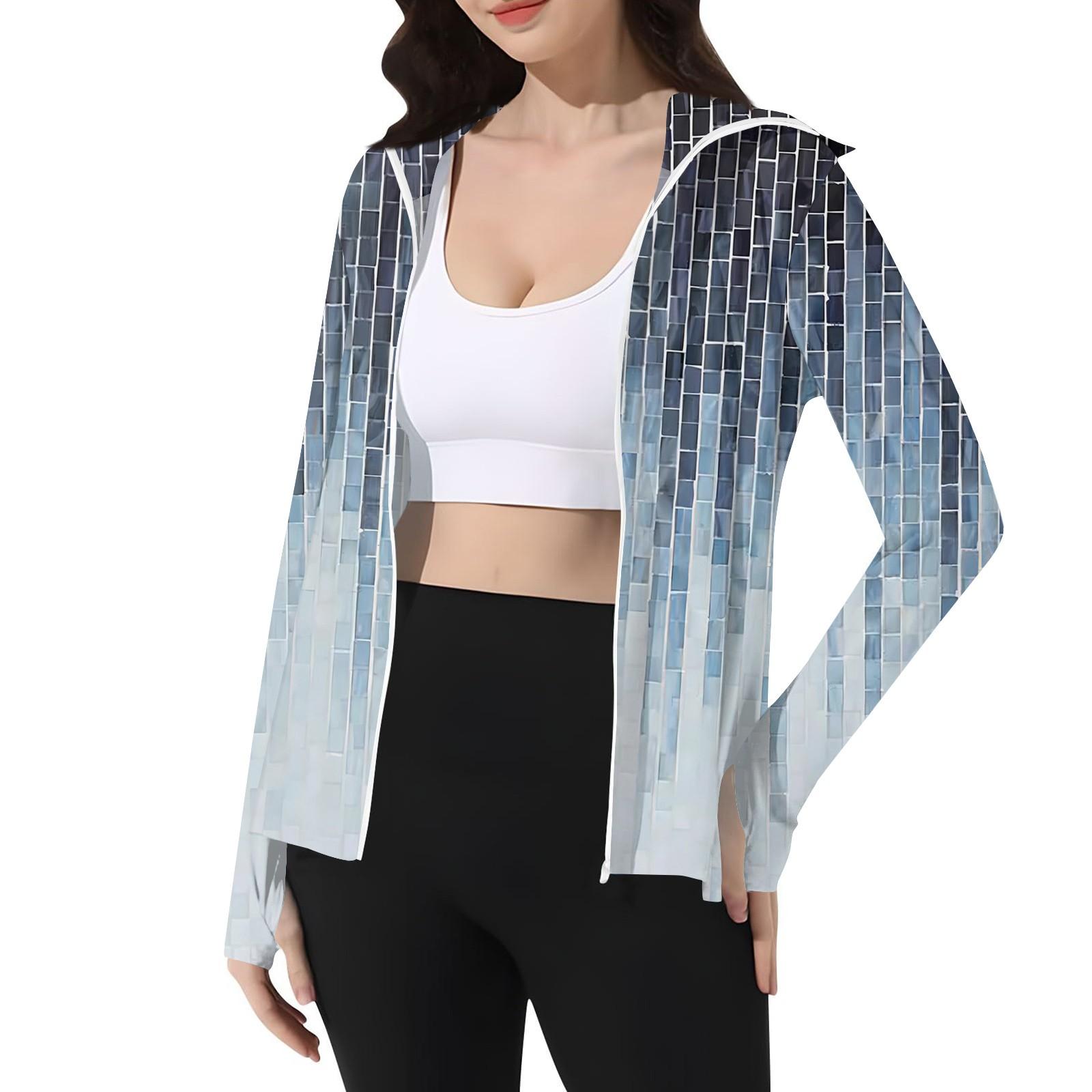 

Women s Print Ice Silk Hooded Lightweight Long Sleeve Sun Jacket Top XL