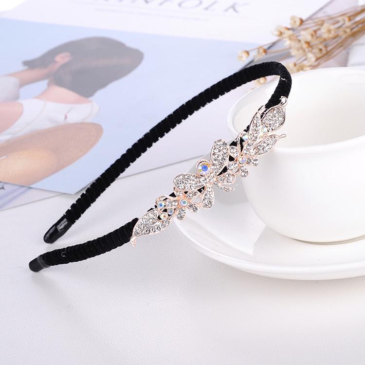 Gold Rhinestone Butterfly Korean Headband & Hairpin Set - Non-Slip Metal Hair Accessories