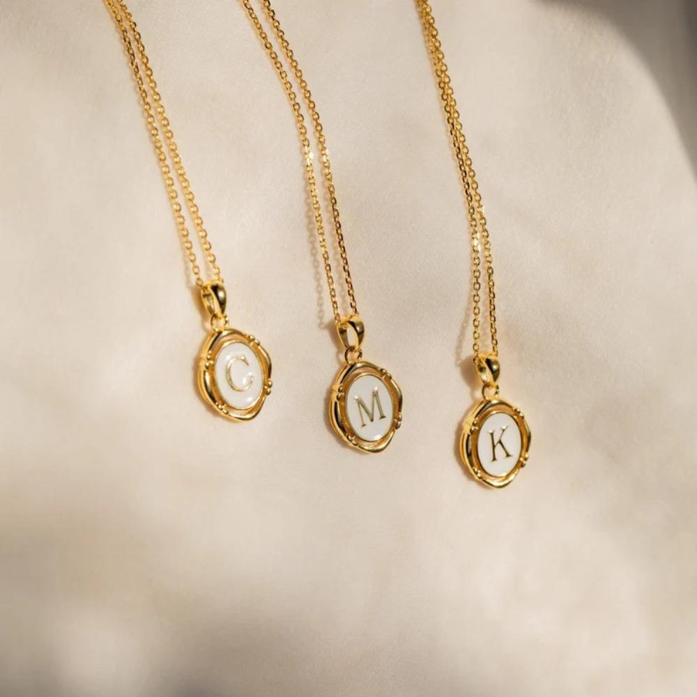 Stainless Steels Drip Letter Oval Necklaces for Women Alphabet A-E Initials Pendant Necklace Aesthetic Jewelry