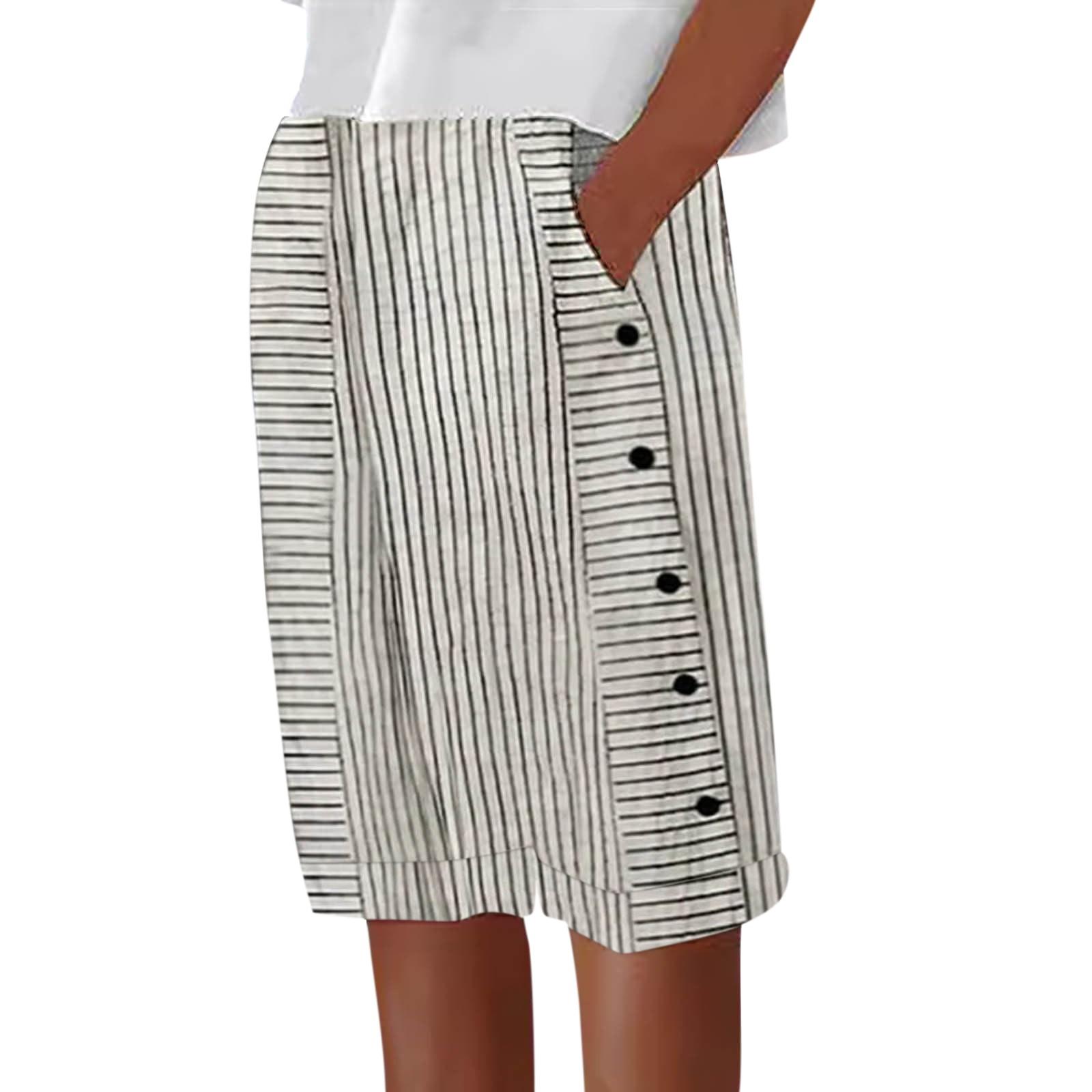 

Жіночі повсякденні смугасті прямі брюки з принтом на бічних ґудзиках, вільні прямі штани з зручними кишенями. L бежевий