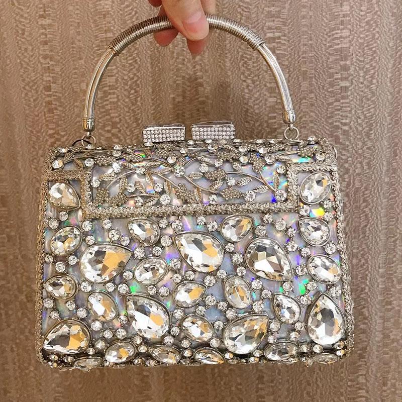 Large Blue Stone Evening Bag Rhinestone Clutch Purse Women Luxury Wedding Purse Bridal Party Formal Crystal Handbags Diamond