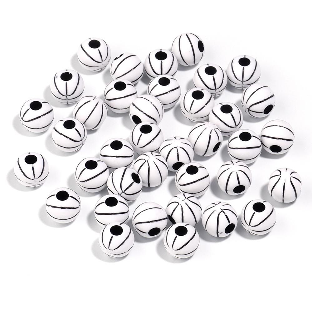 Wholesale  Acrylic Football Beads Basketball Soccer Ball Charms Round Loose Beads With Hole Bracelets Jewelry Making Supplies