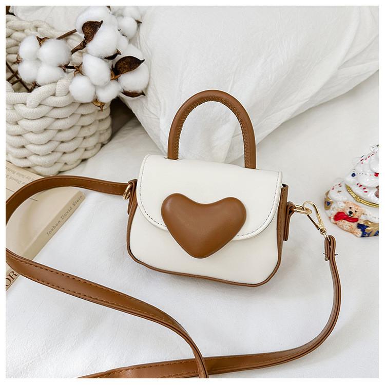 Color Heart Blocking Shaped Buckle Leather Children Shoulder Bag For Daily Use