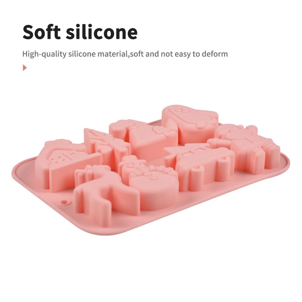 8 Companies of Christmas Themed Cake Molds, Such As Penguin House, Elk Car, Cartoon Festival Atmosphere Chocolate Silicone Mold