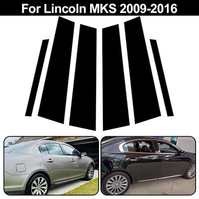 6pcs/set Gloss Black Car Window B Pillar Post Trims Cover Stickers Fit For Lincoln MKS 2009-2016 Exterior Decoration Pillar Protective Film