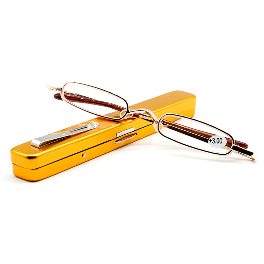 Unisex Taschenlesebrille Schlanke Mini Metall Lesebrille mit Stifthülle Herren Damen HD Lesebrille Dioptrie +1.0/2.0/3.0/4.0