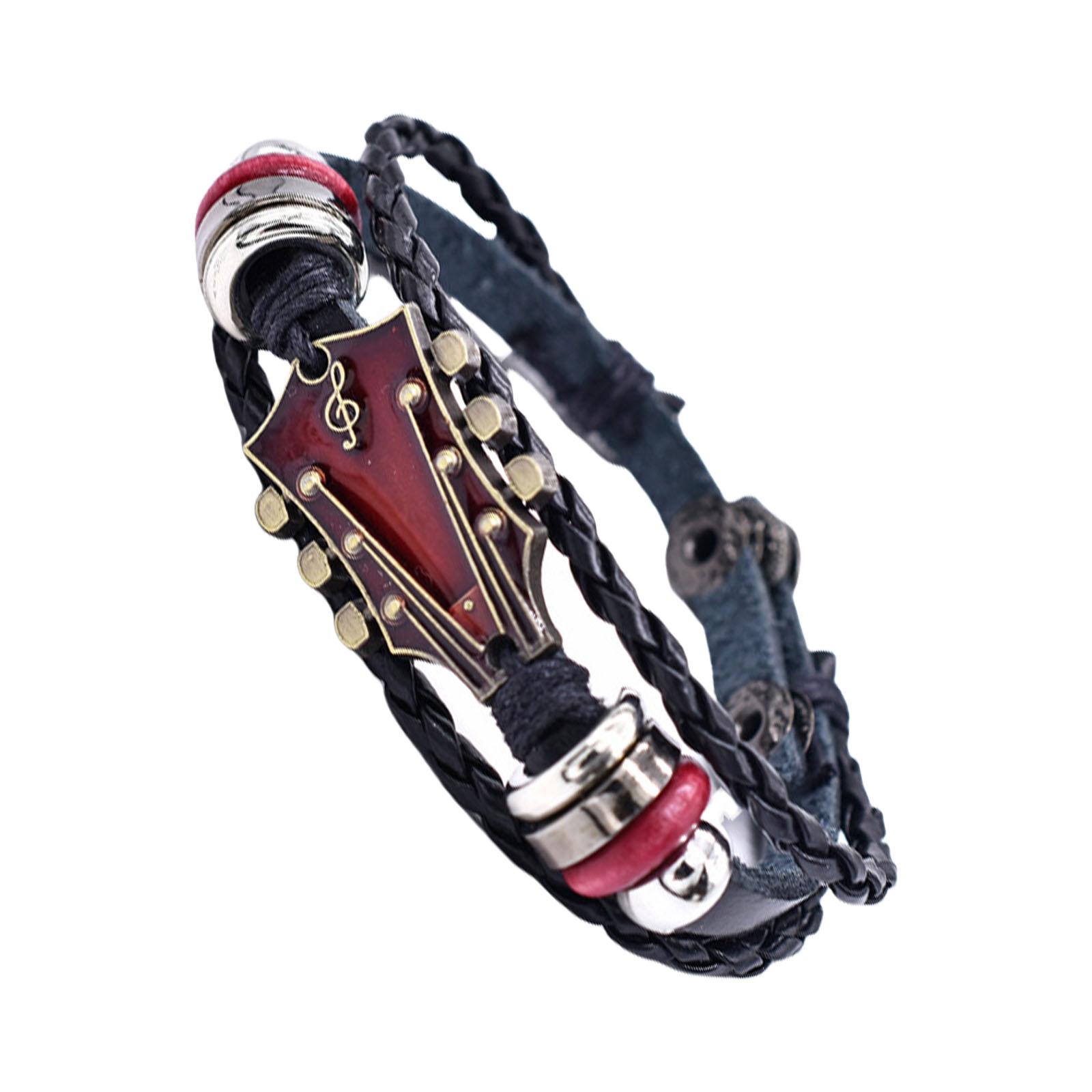 

Искусственная кожа плетеный гитара кулон браслет панк ювелирные изделия модный браслет для женщин музыкальный энтузиаст аксессуар красный