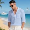 Men's Solid Color Loose-Fit Linen Long-Sleeved Collared Shirt Cardigan