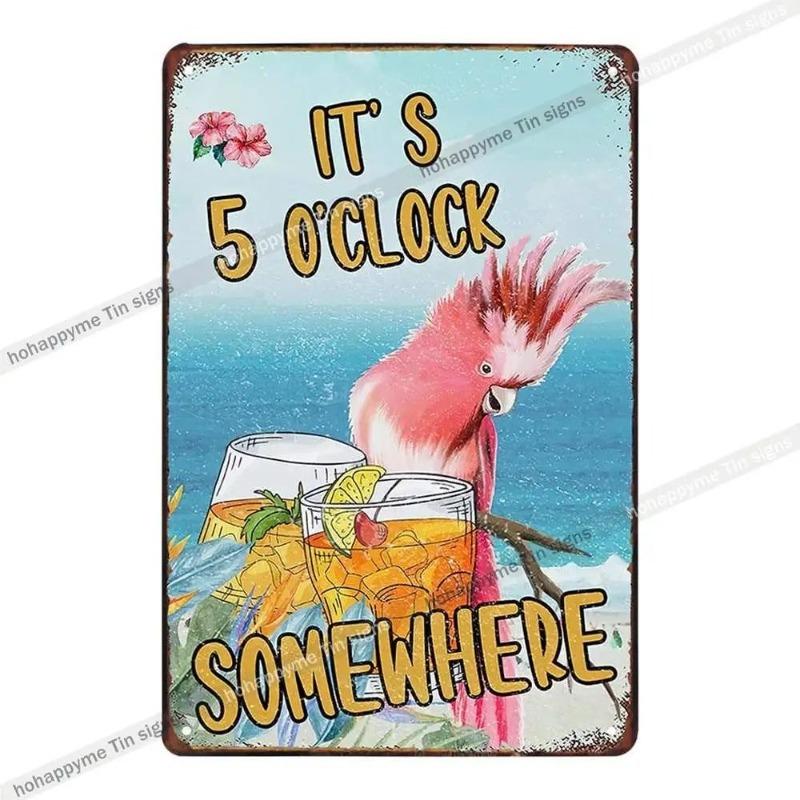 5 O'Clock Vintage Tin Sign, Retro Metal Wall Decor