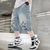 Boys Straight Denim Shorts Summer Children Casual Wide-leg Knee Length Pants Teenage Jean Short Trousers Kids Clothing 5-14 Year