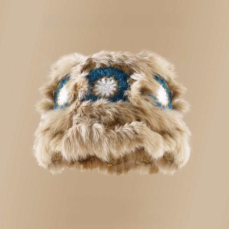 Cartoon Style Wool Beanie With Plush Fur Material And Adjustable Fit For Casual Wear