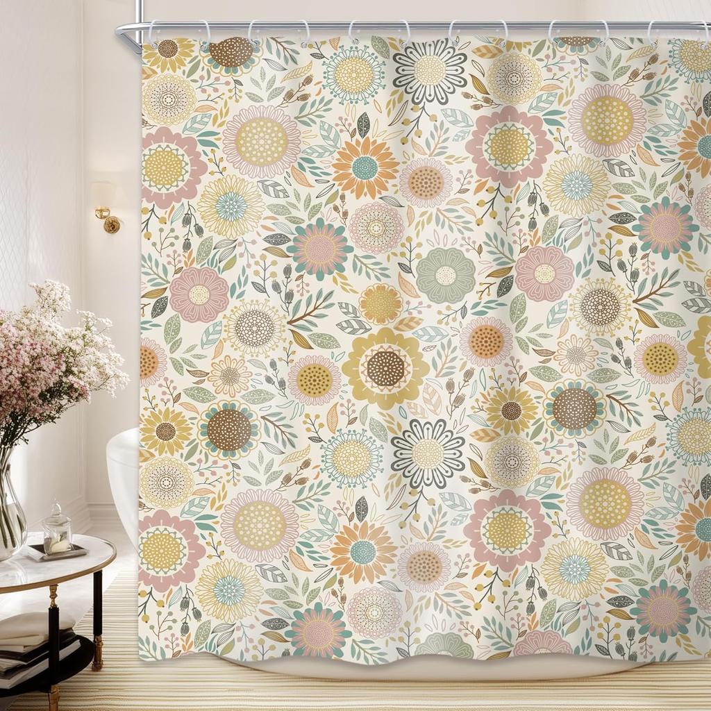 Roze Roos Bloemen Douchegordijn Romantisch Vintage Bloemen Uniek Wit Reliëf Beeldhouwwerk Retro Bladeren Plant Botanisch Badkamer