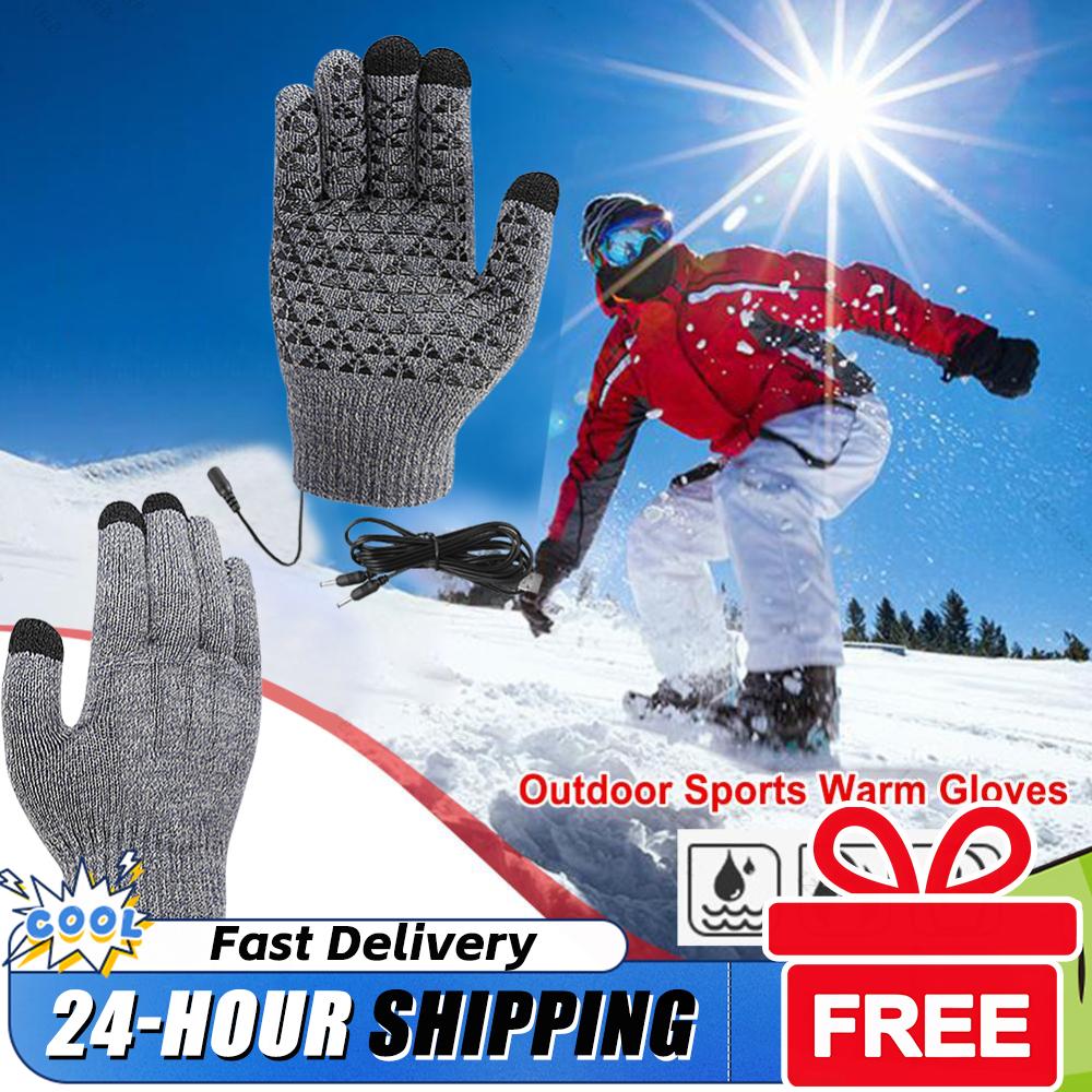 1 Pair USB Heated Full Finger Gloves Winter Warm Thermal Heated Knitted Gloves for Women and Men Cycling Skiing Accessories