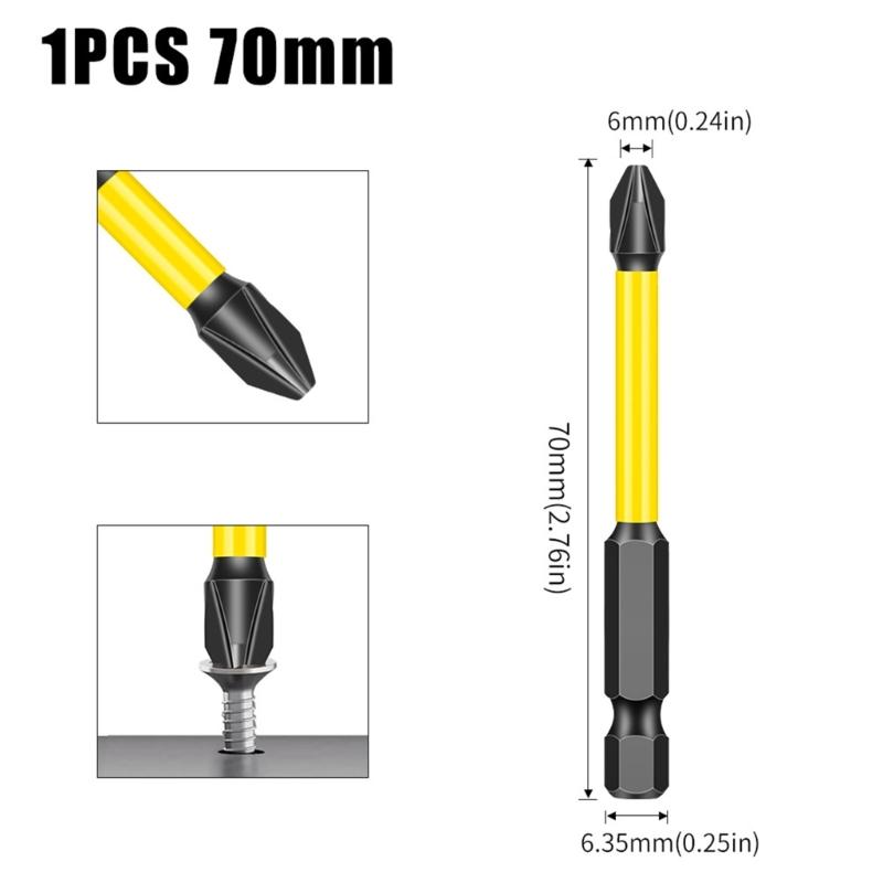 Magnetischer Kreuzschlitzschraubendreherbit Hohe Härte Sechskantgriff Schraubendreherbitkopf Stahl Rutschfest Batchkopf Handwerkzeug