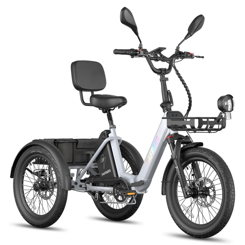 Triciclo Eléctrico de Carga FAFREES F20 Mate II para Personas Mayores, Batería Extraíble de 48V 25Ah, Cestas Delantera y Trasera