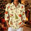 Women's Casual Christmas Print 3/4 Sleeve Button Down Collared Shirt