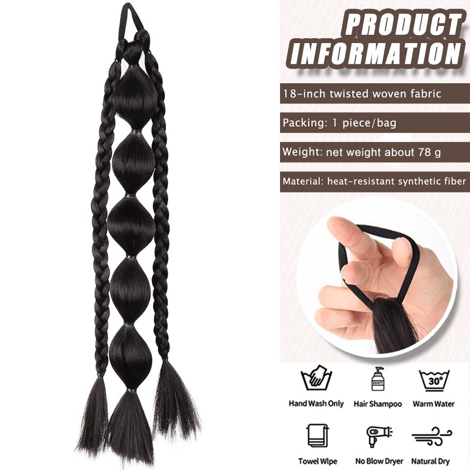 Queue de cheval synthétique à bulles Élastique Style Tresse Queue de cheval Extension de cheveux Perruque Convient aux Femmes Filles Port quotidien