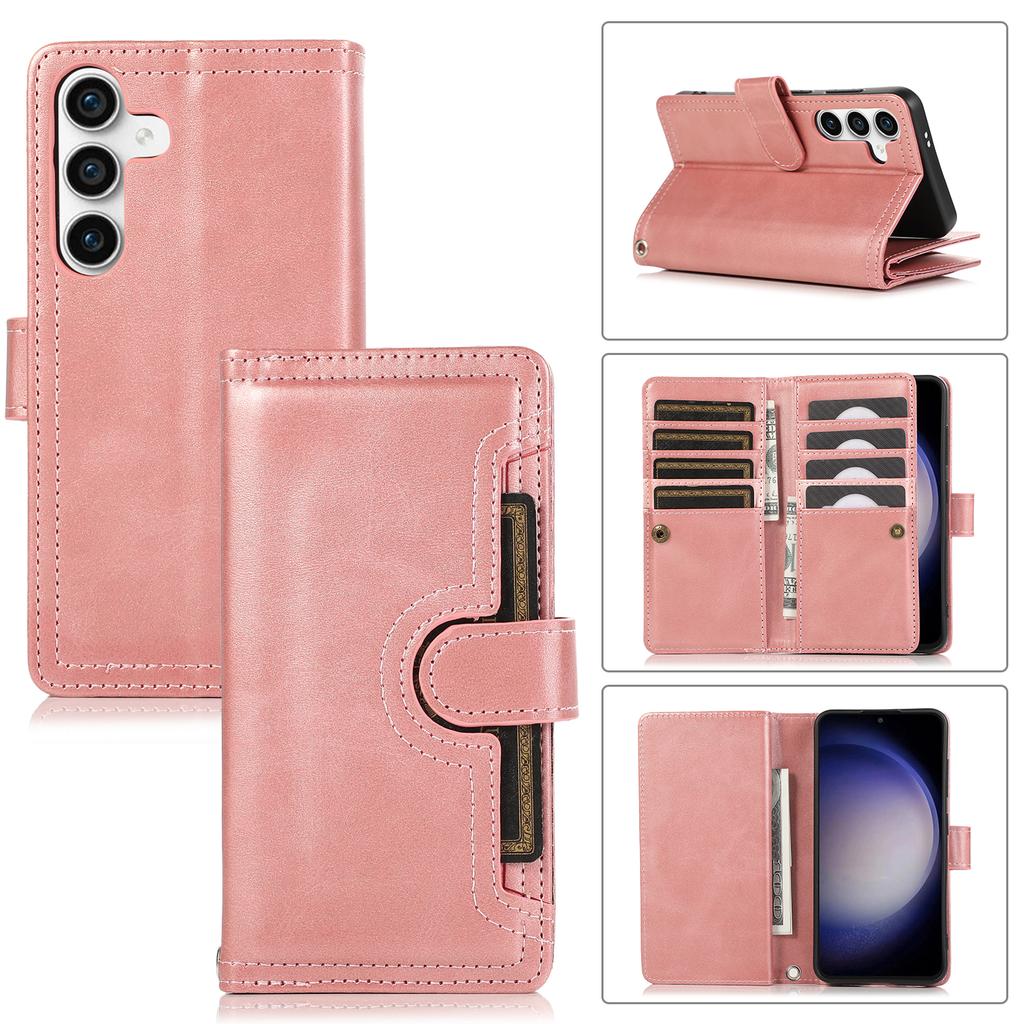 For Samsung Galaxy S25 Case Split Leather Magnetic Wallet Phone Protector with Wrist Strap