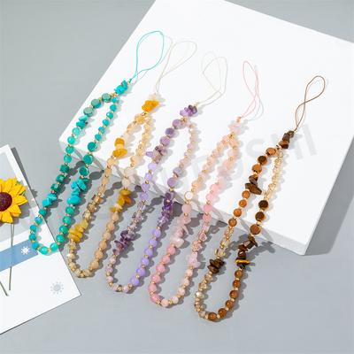 1 Pièce Chaîne Anti-Perte en Cristal Série Cool Pierre Été Lanière de Téléphone Portable Charme Chaîne de Perles Paquet Pendentif Bracelet Porte-clés