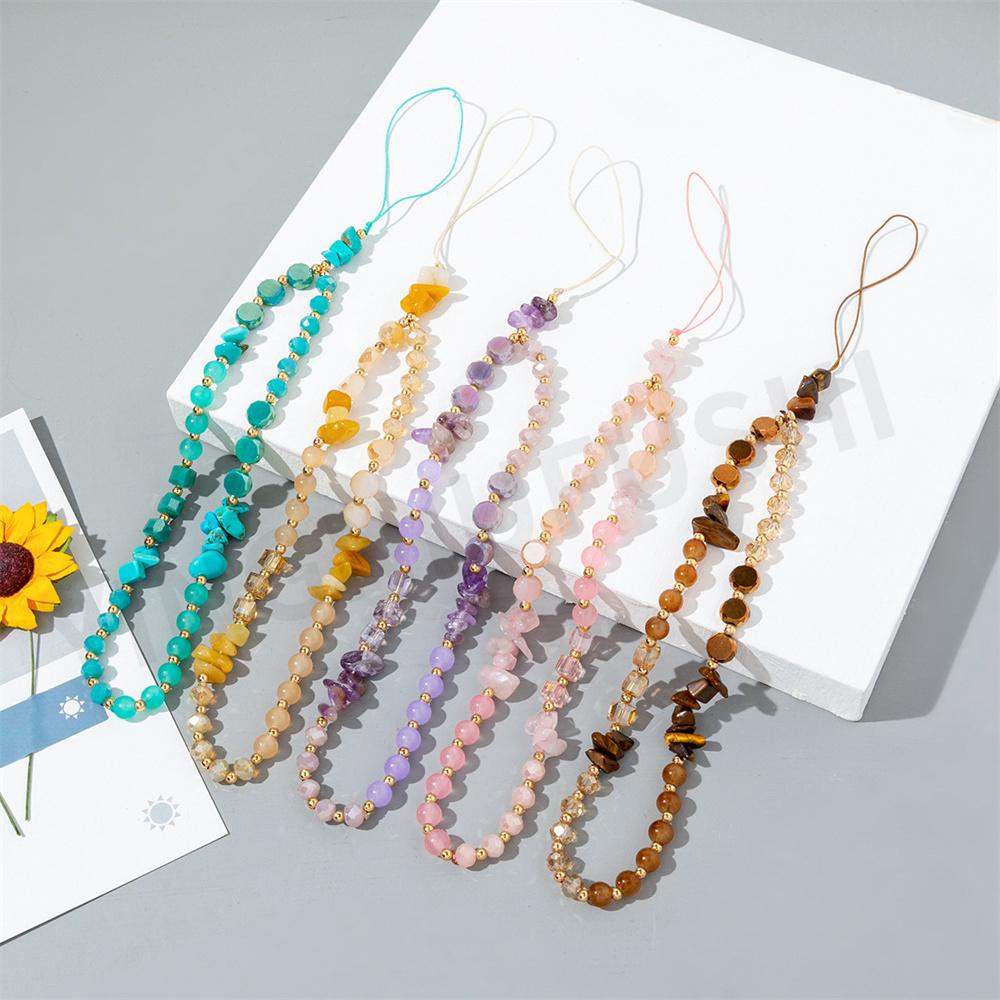 1Pc Crystal Anti-Lost Chain Cool Series Stone Summer Cell Phone Lanyard Charm Beads Chain Package Pendant Bracelet Keychain