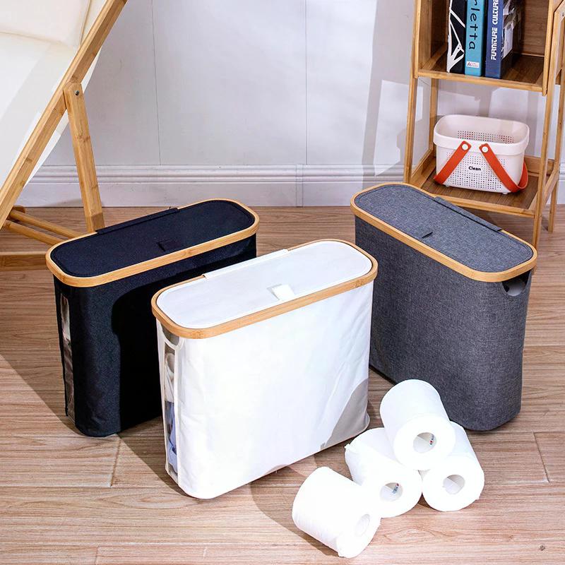 Wood Frame Toilet Paper Holder On The Floor-Large Capacity Organizer For Bathroom Waterproof Toilet Paper Holder With Lid