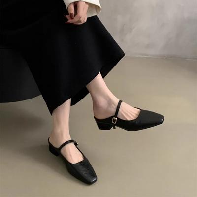 Fashion Half Slipper Shoes Women Summer Designer New Leather Low Heel Women's Mary Jane Shoes Fashion Casual Soft Sole Ladies Mules