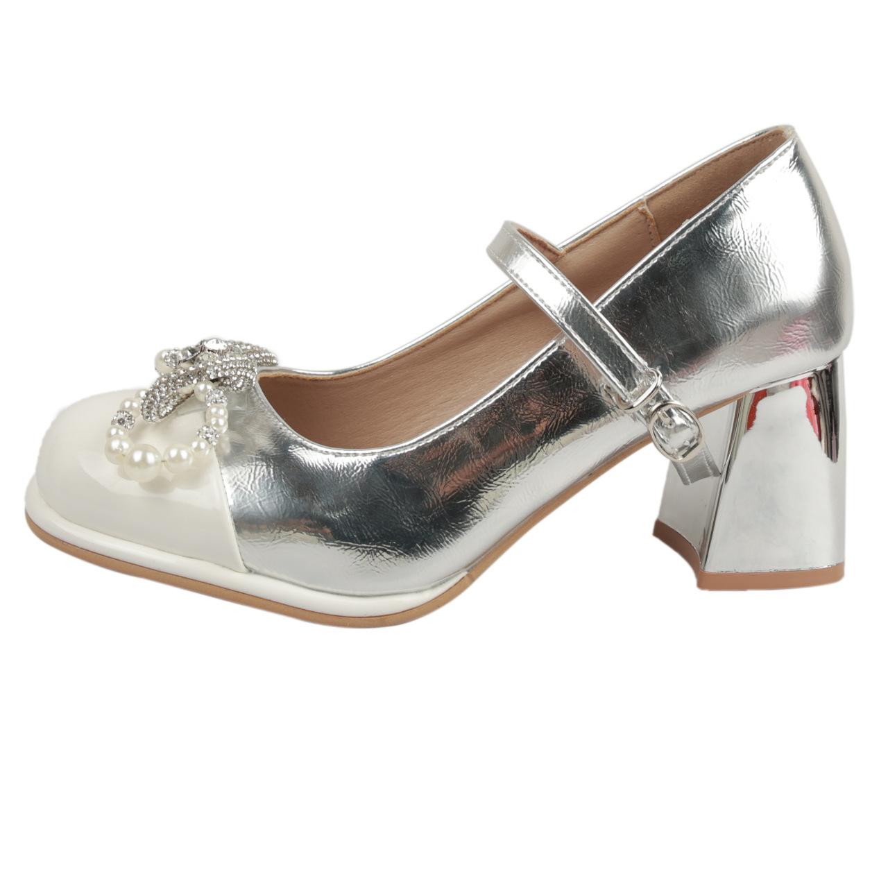 

Туфли на высоком каблуке Fairy Feng Shui Diamond Sweet Bow женские 2025 осень платформа каблук серебристый Мэри Джейн одинарные туфли 39 серебряный